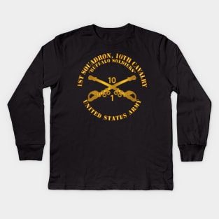 1st Squadron 10th Cav Regt - Buffalo Soldiers w Cav Br Kids Long Sleeve T-Shirt